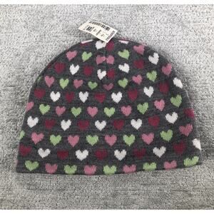 NWT Aeropostale Grey Knit Beanie Hat Pink Red White Heart Pattern Y2K One Size